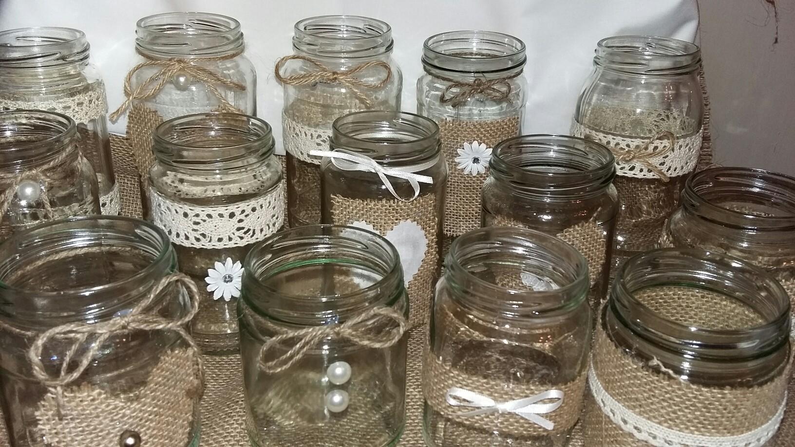 Rustic Wedding Table Decorations 16 Upcycled Assorted JARS Main Decorated