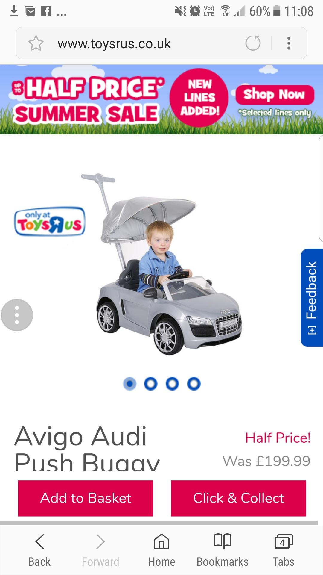 avigo audi push buggy car with canopy in pink