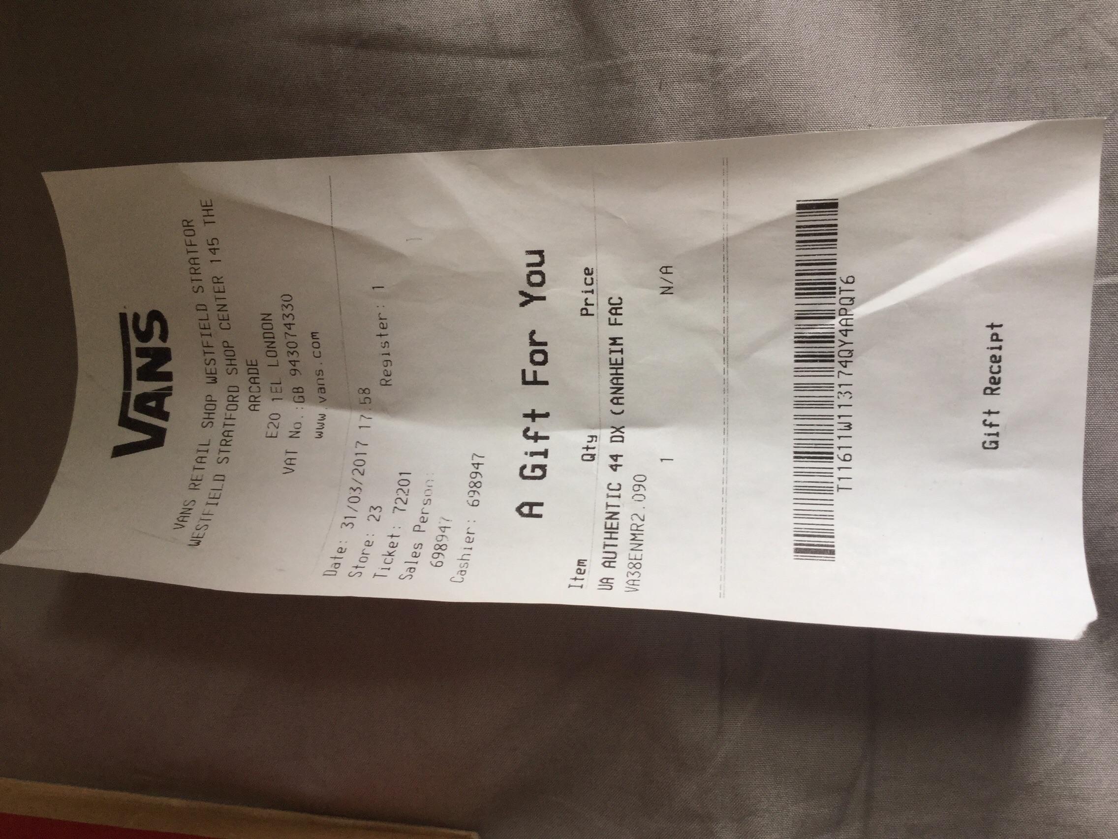 vans store exchange policy without receipt