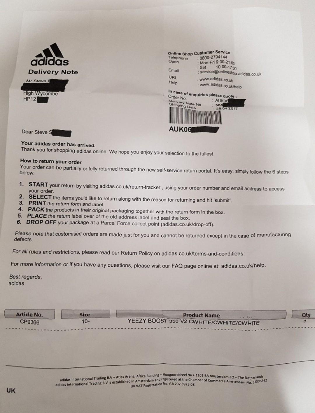 adidas uk delivery