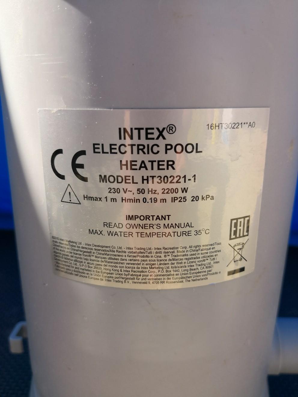 Intex 2.2kw Electric Swimming Pool Heater up to 12ft 3.66m Above Ground Pools