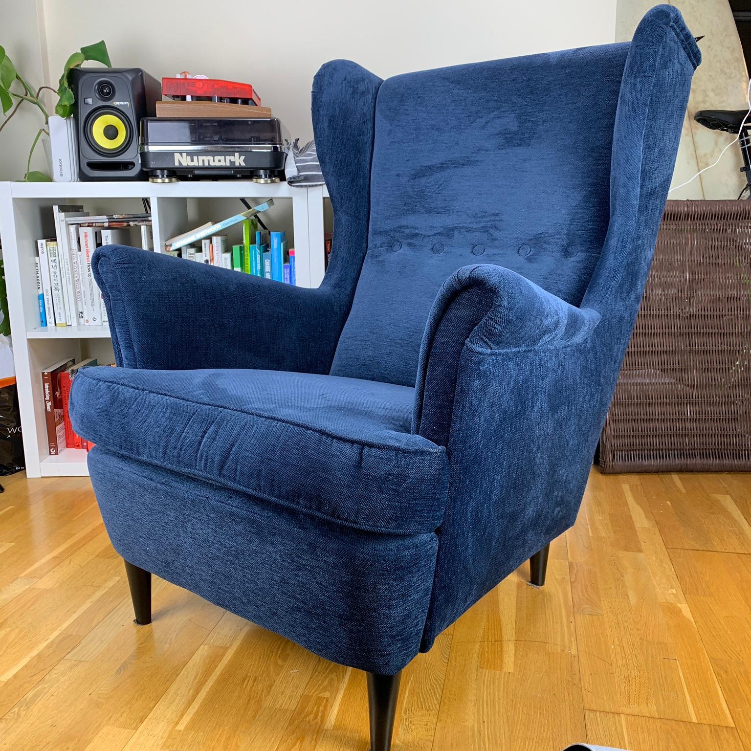 STRANDMON Tallmyra blue, Wing chair IKEA