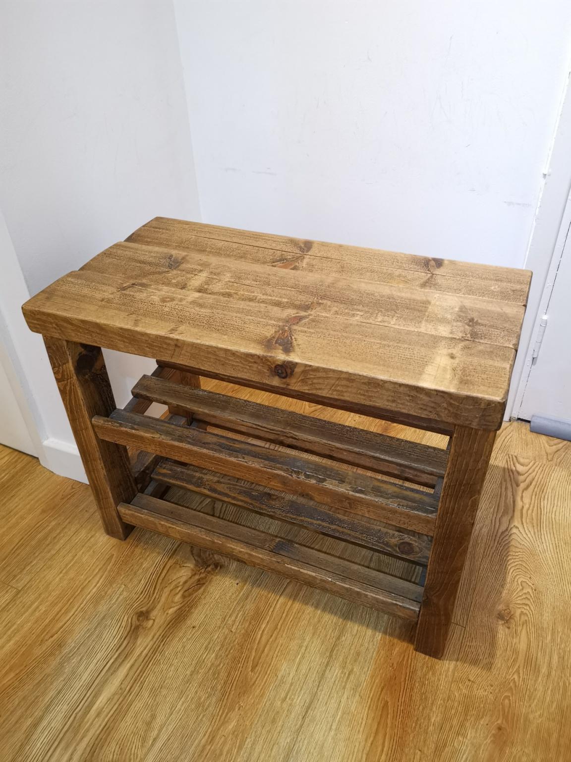 Rustic Reclaimed Chunky Farmhouse Shoe Rack/bench Top Made From Pine. 