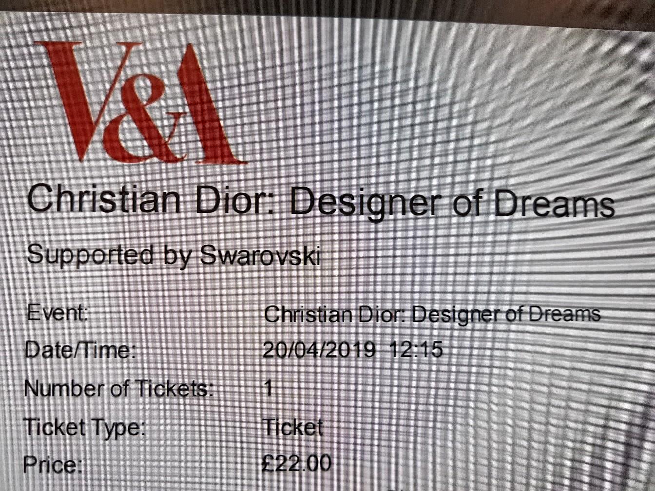 christian dior v and a tickets