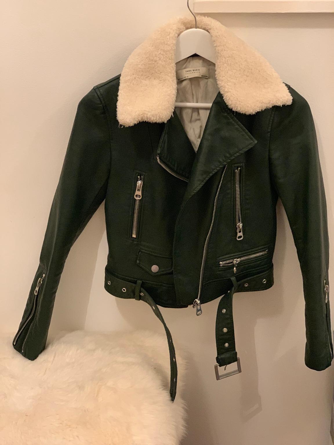 zara green leather jacket