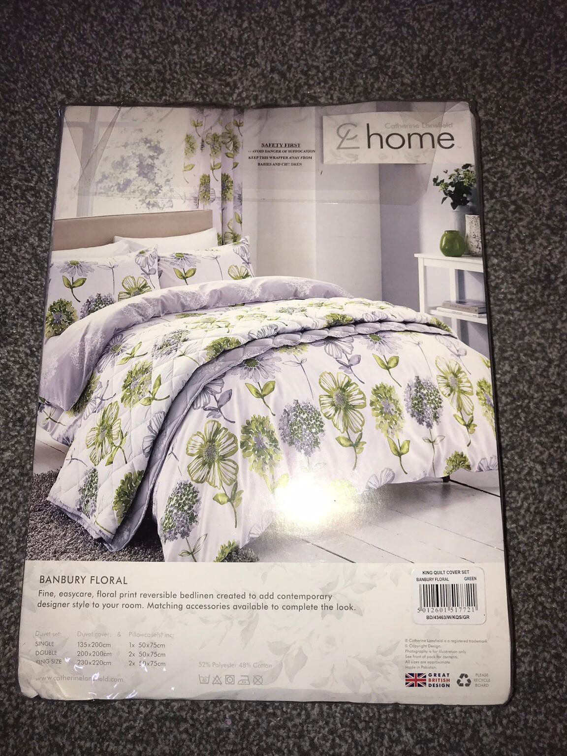 Catherine Lansfield Banbury Green Grey Floral Duvet Quilt Cover
