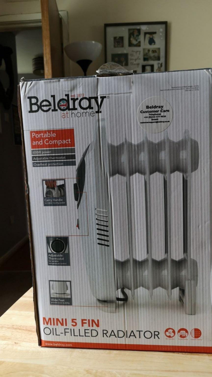 Beldray Adjustable Thermostat 650W Mini5Fin Portable/&Compact Oil Filled Radiator