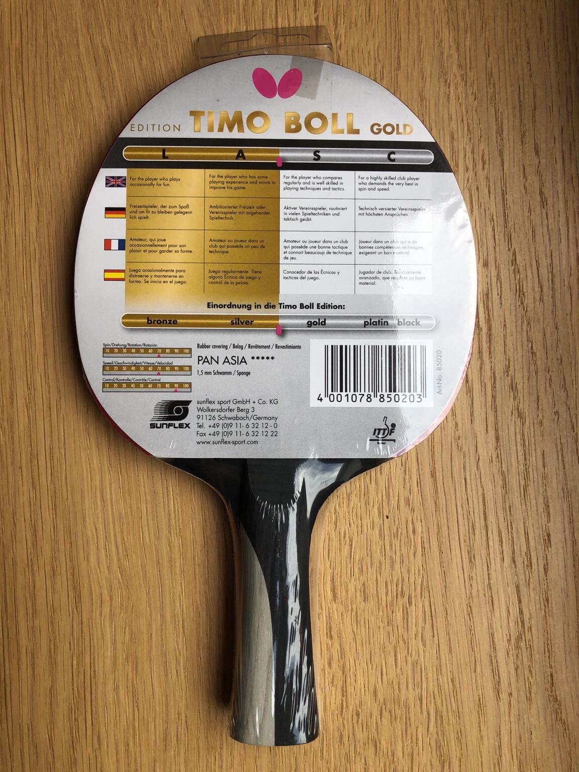 ITTF Approved Butterfly Timo Boll Gold Table Tennis Bat Pan Asia Rubber 1.5 mm 