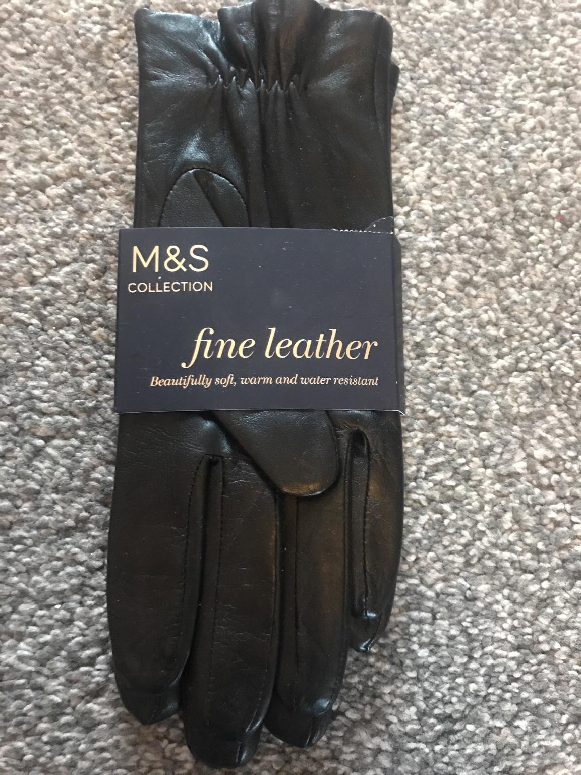 M&S Collection Purple Leather Gloves Soft Warm And Water Resistant Size M 