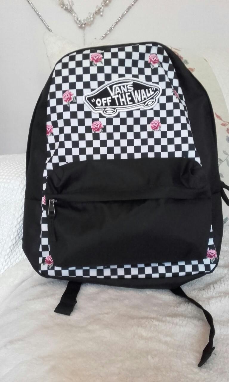 vans checkered backpack with flowers