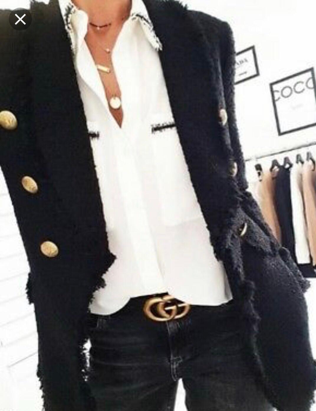 Zara black tweed blazer with gold 