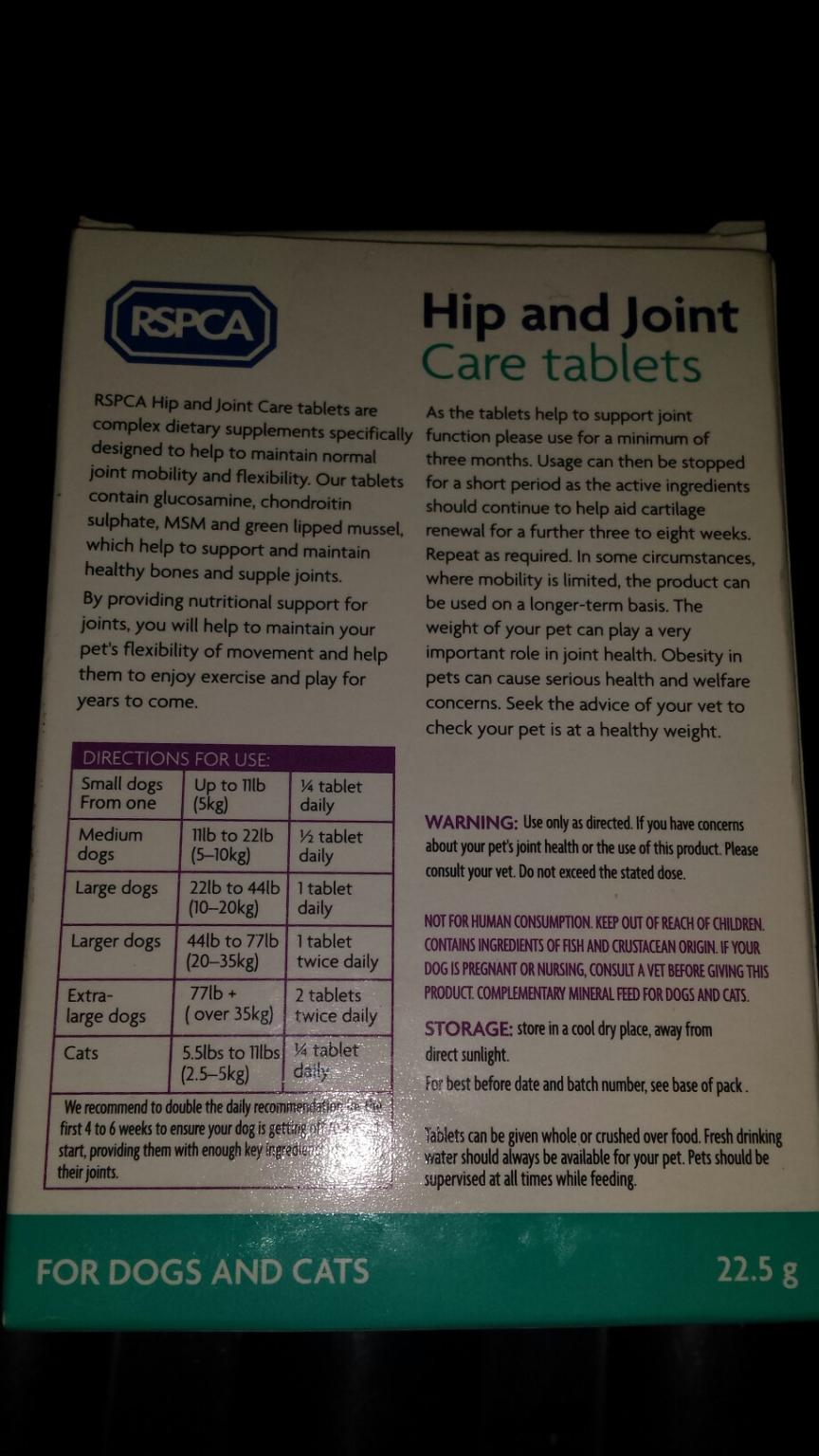 rspca hip and joint tablets