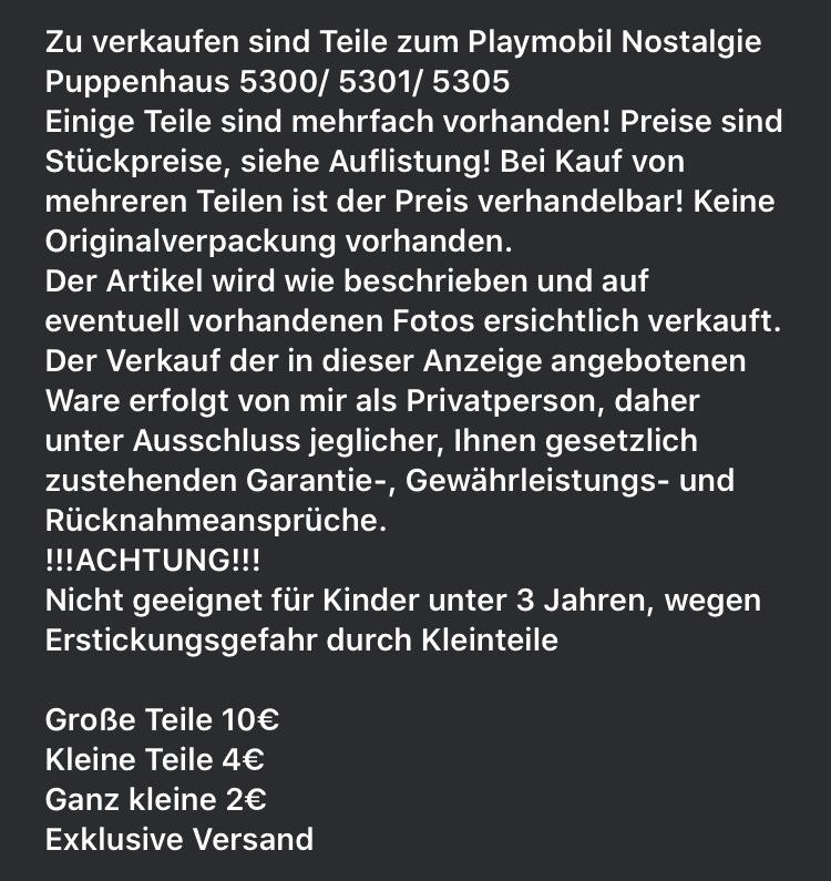 ++Playmobil Ersatzteil+5300+5301 Geländer Balkon Dach+Puppenhaus Nostalgie++