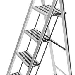 5.5 x 44 x 153 cm WENKO 601013100 Aluminium Design Folding Stepladder 4-Step-Household Ladder Silver matt
