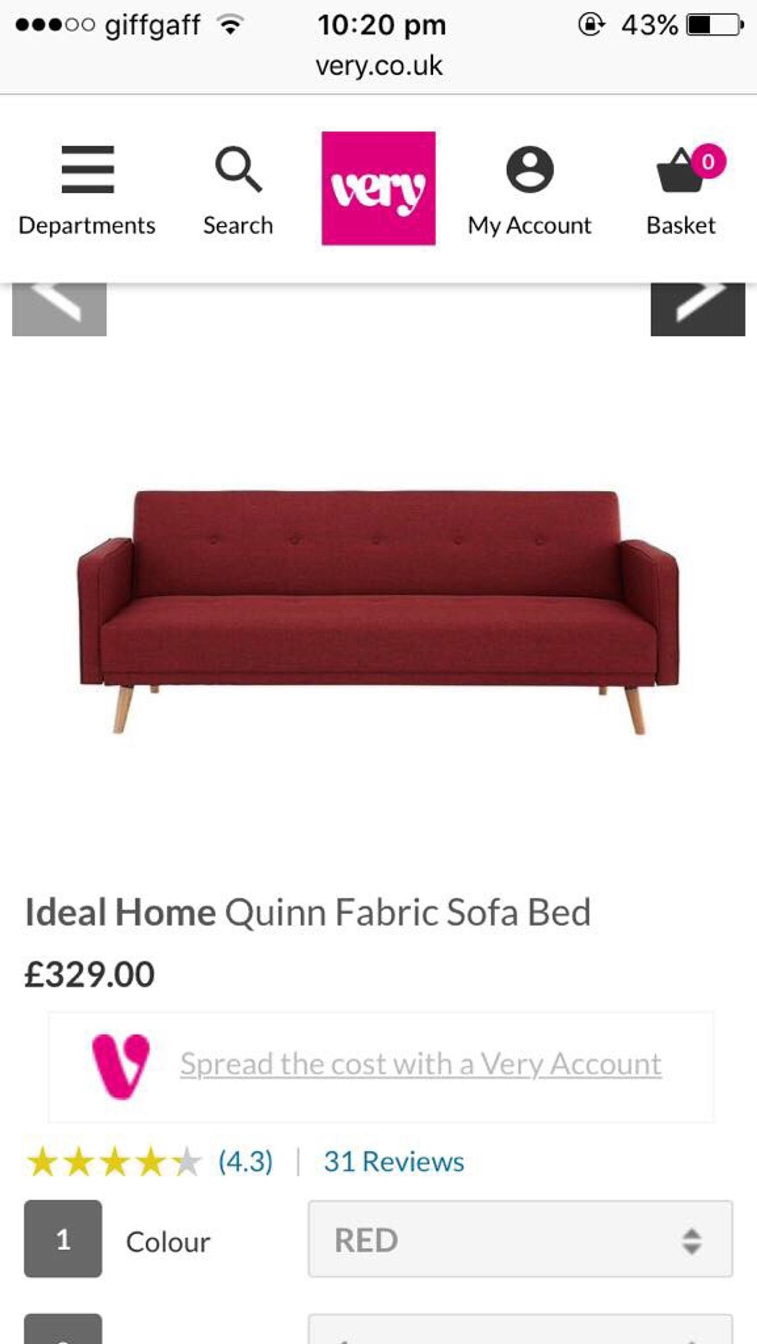 Quinn Fabric Sofa Bed Red
