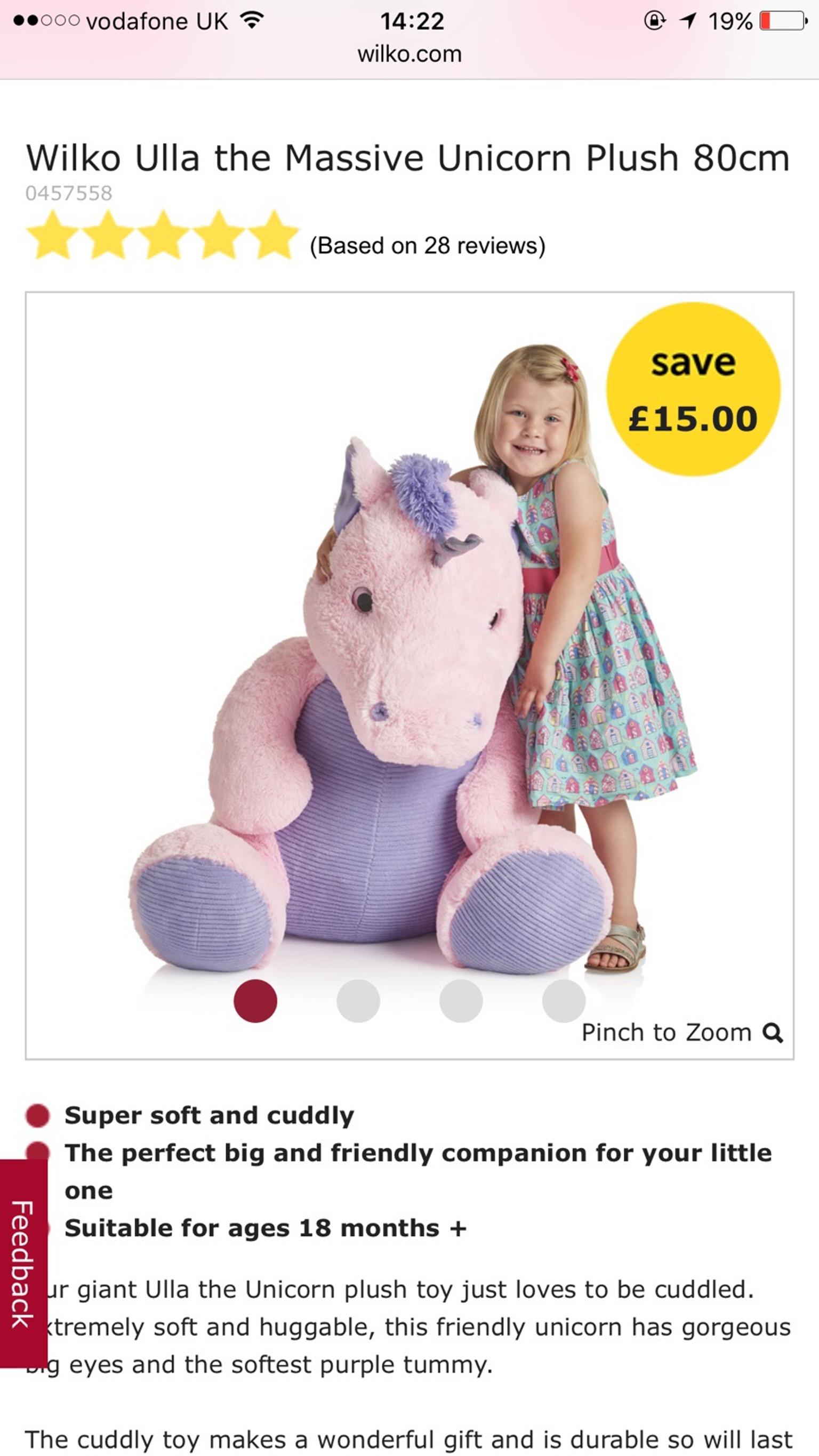 giant unicorn teddy wilko