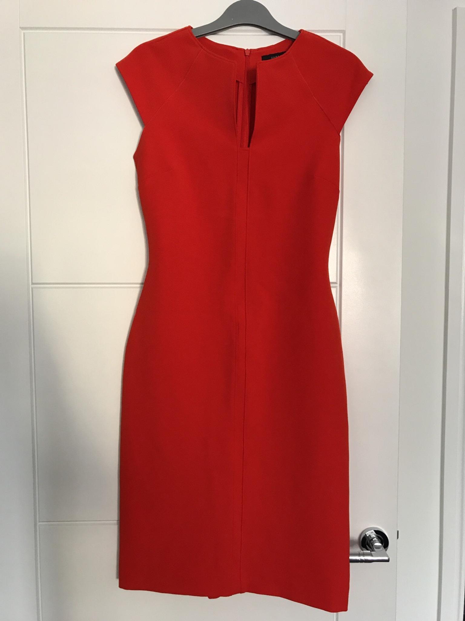 Zara Red fitted stretchy midi dress xs 
