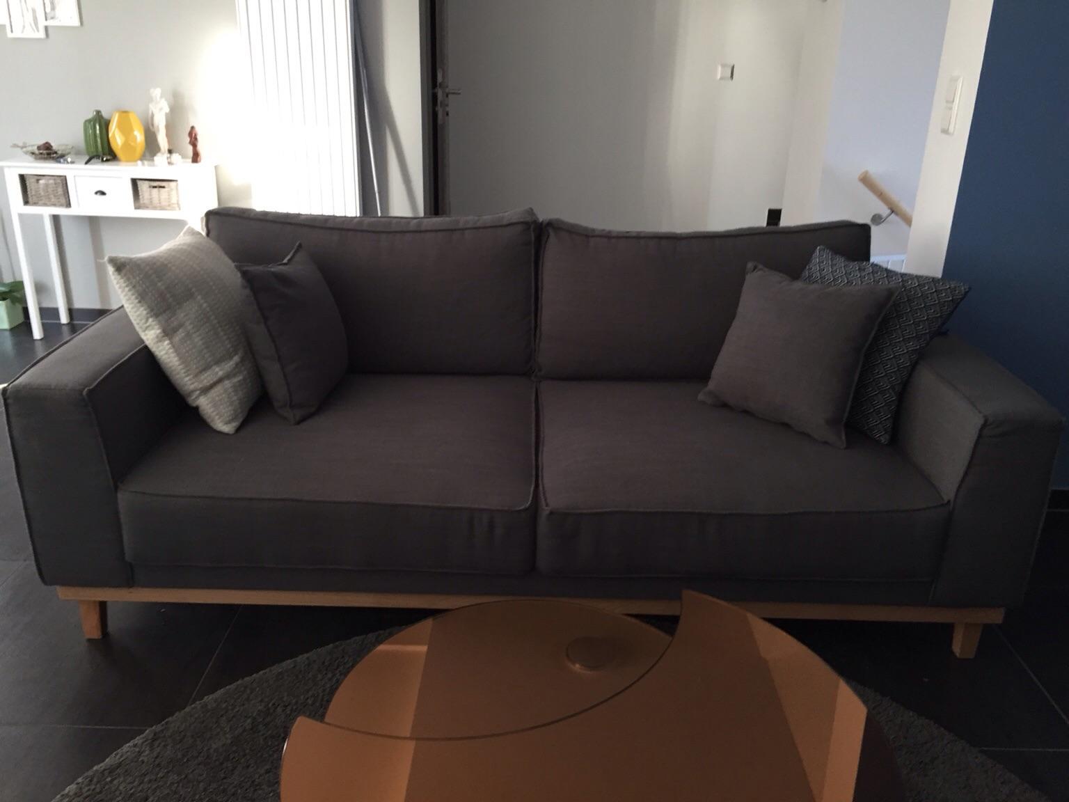 Canape Sofa Couch 3 Places Tissu Gris