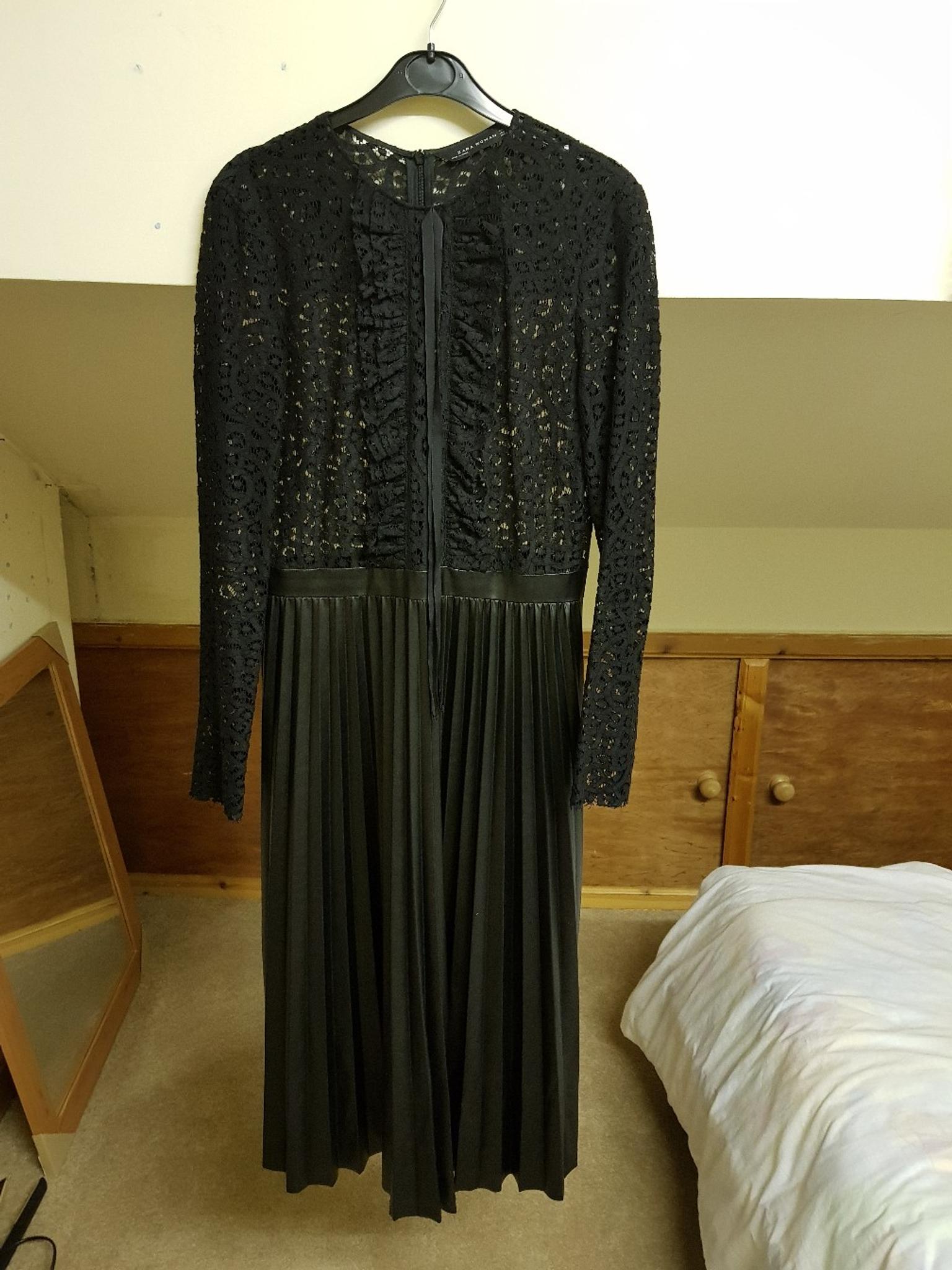 zara black lace pleated dress