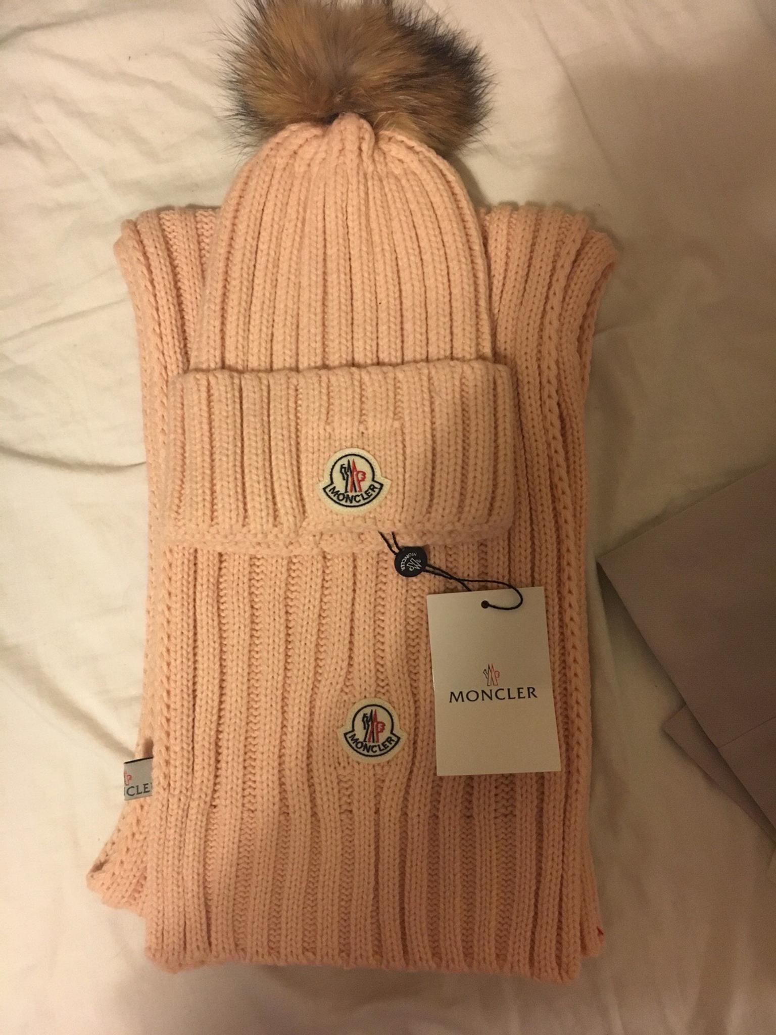 Pink Moncler Hat and Scarf set in TS 