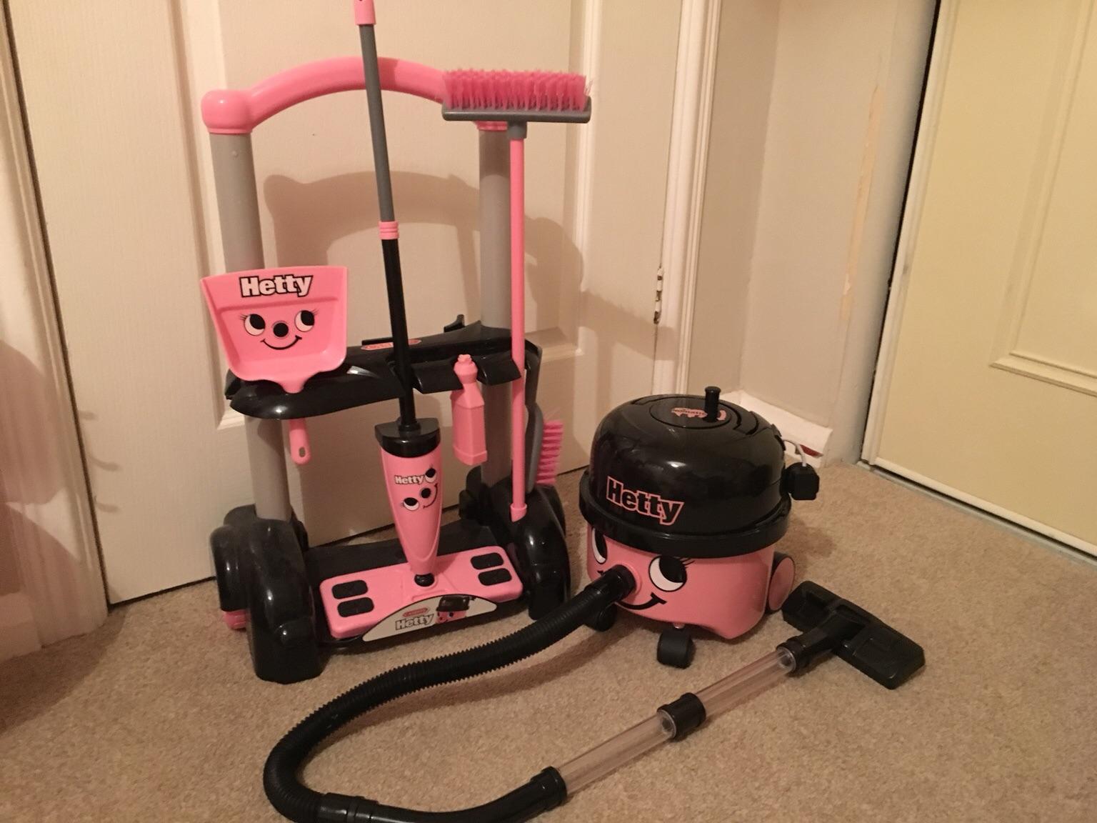 Pre School Kids Hetty Deluxe Cleaning Trolley Vacuum Cleaner Hoover Set New Pink 