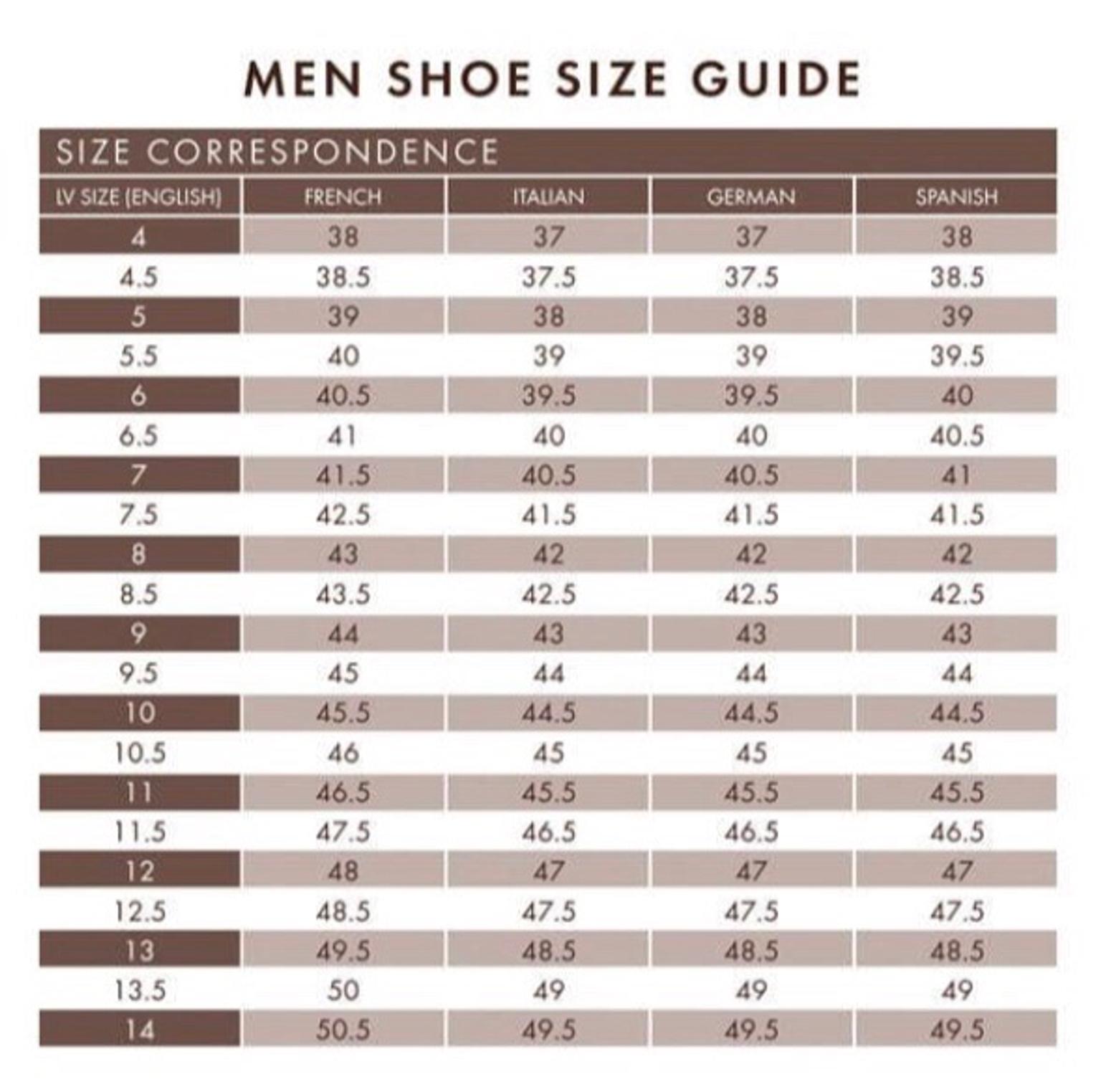 louis vuitton sneakers size chart