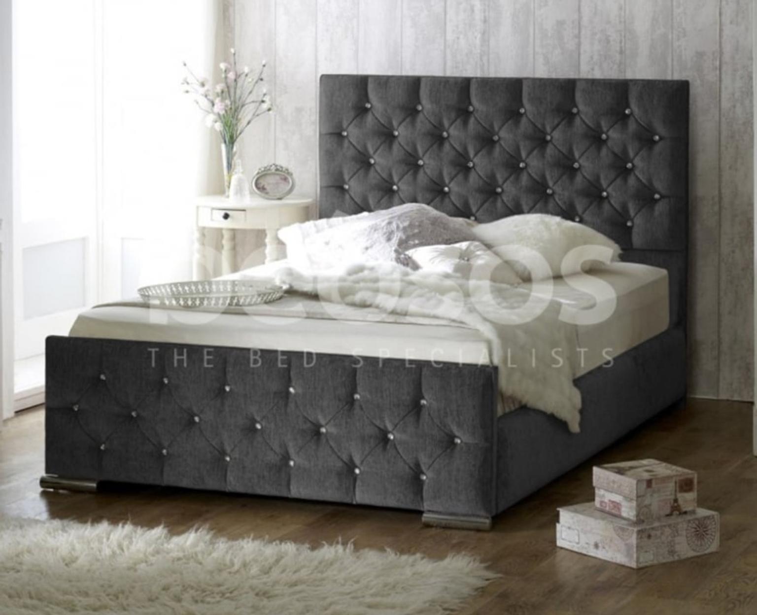 King Size Chenille Diamond Fabric Bed In E5 Hackney Fur 60 00