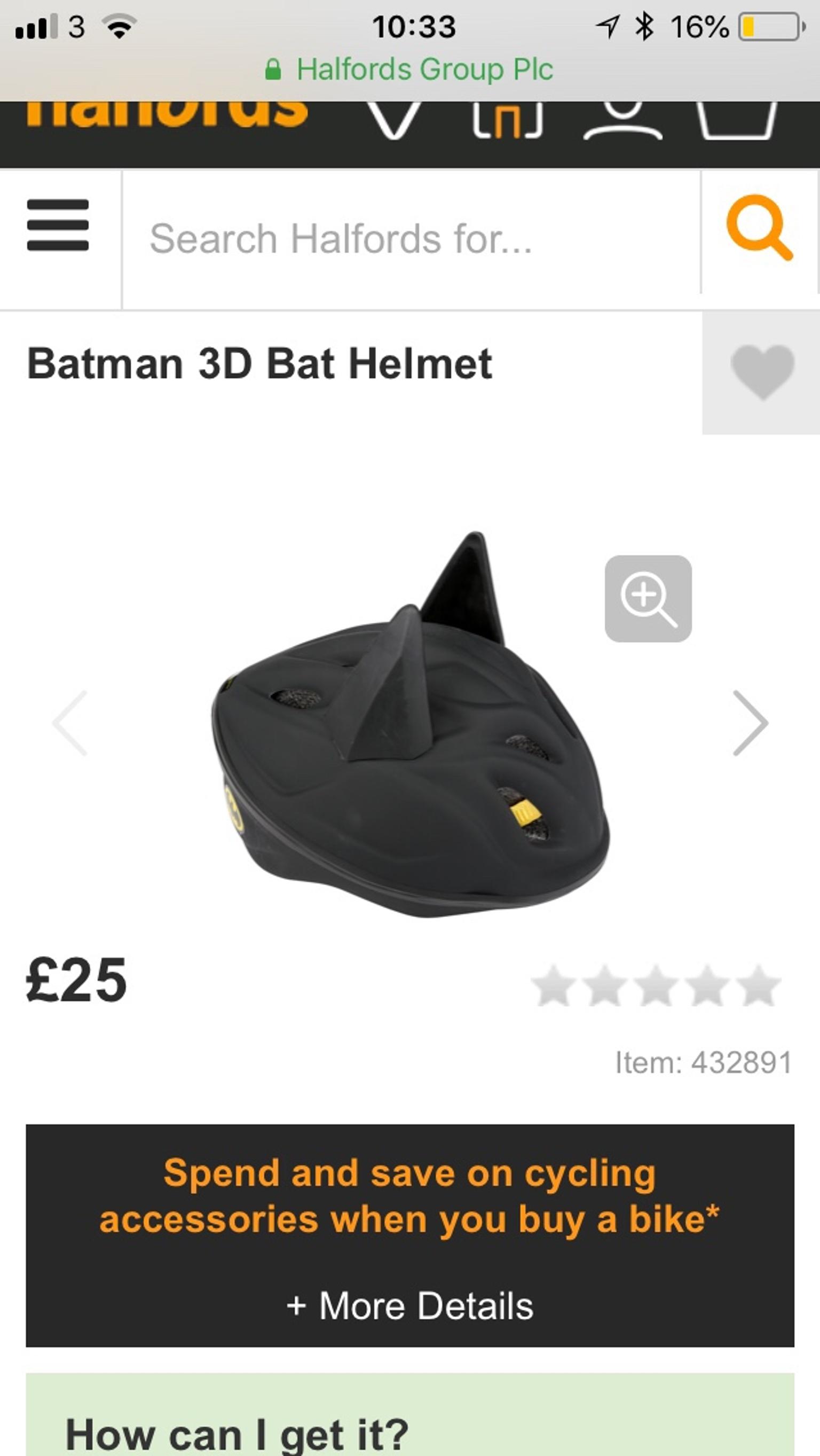 Halfords Batman kids bike cycle helmet 