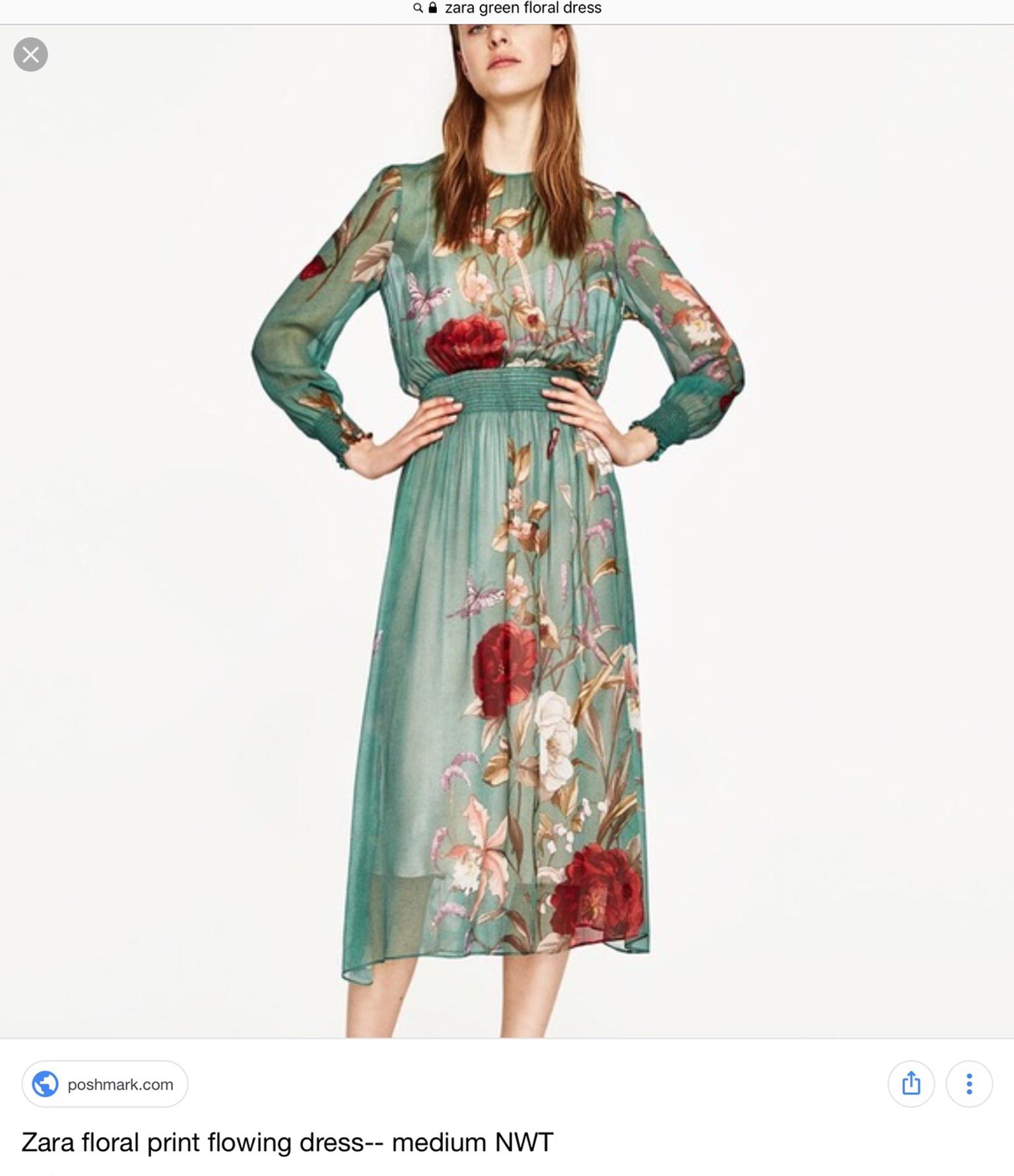 zara green floral dress