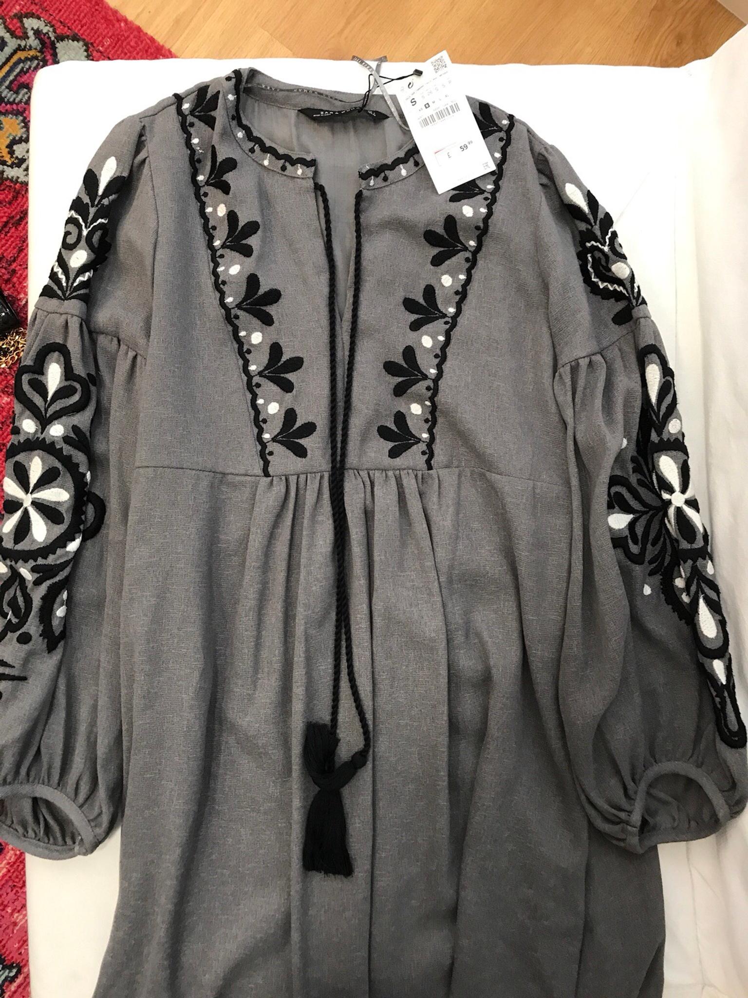 zara grey embroidered dress
