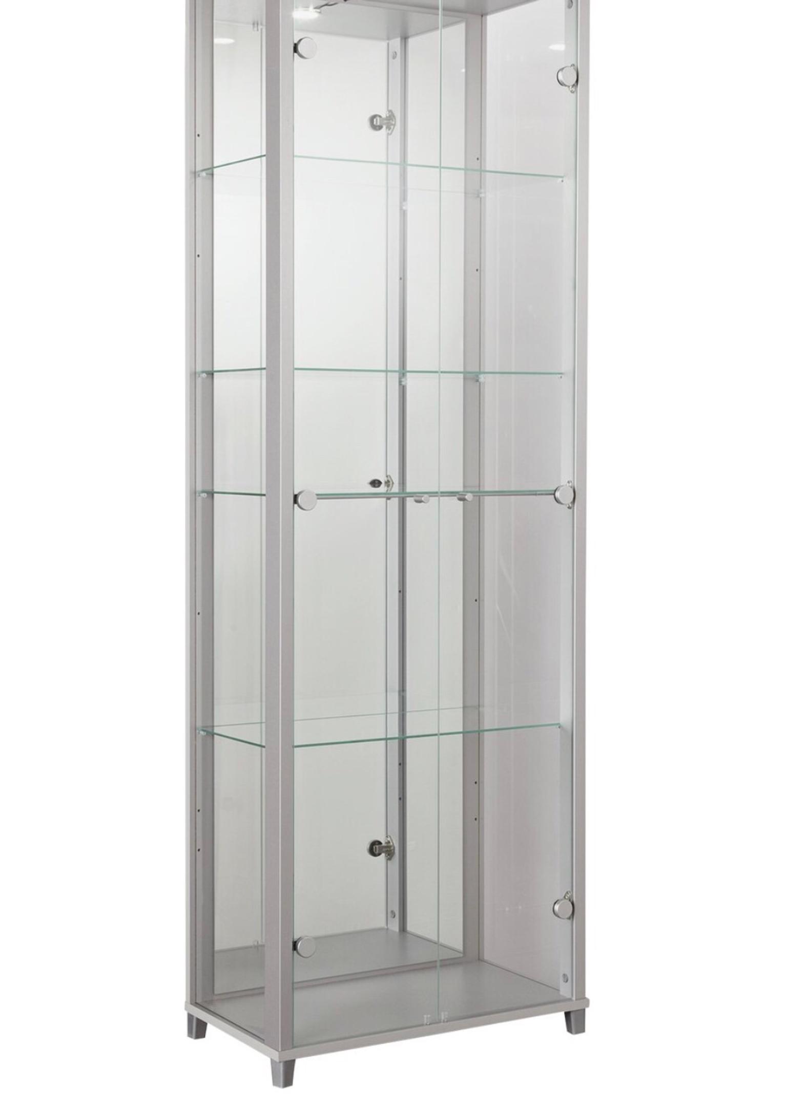 Glass Light Up Display Cabinet Silver 2 Door In B96 Redditch Fur