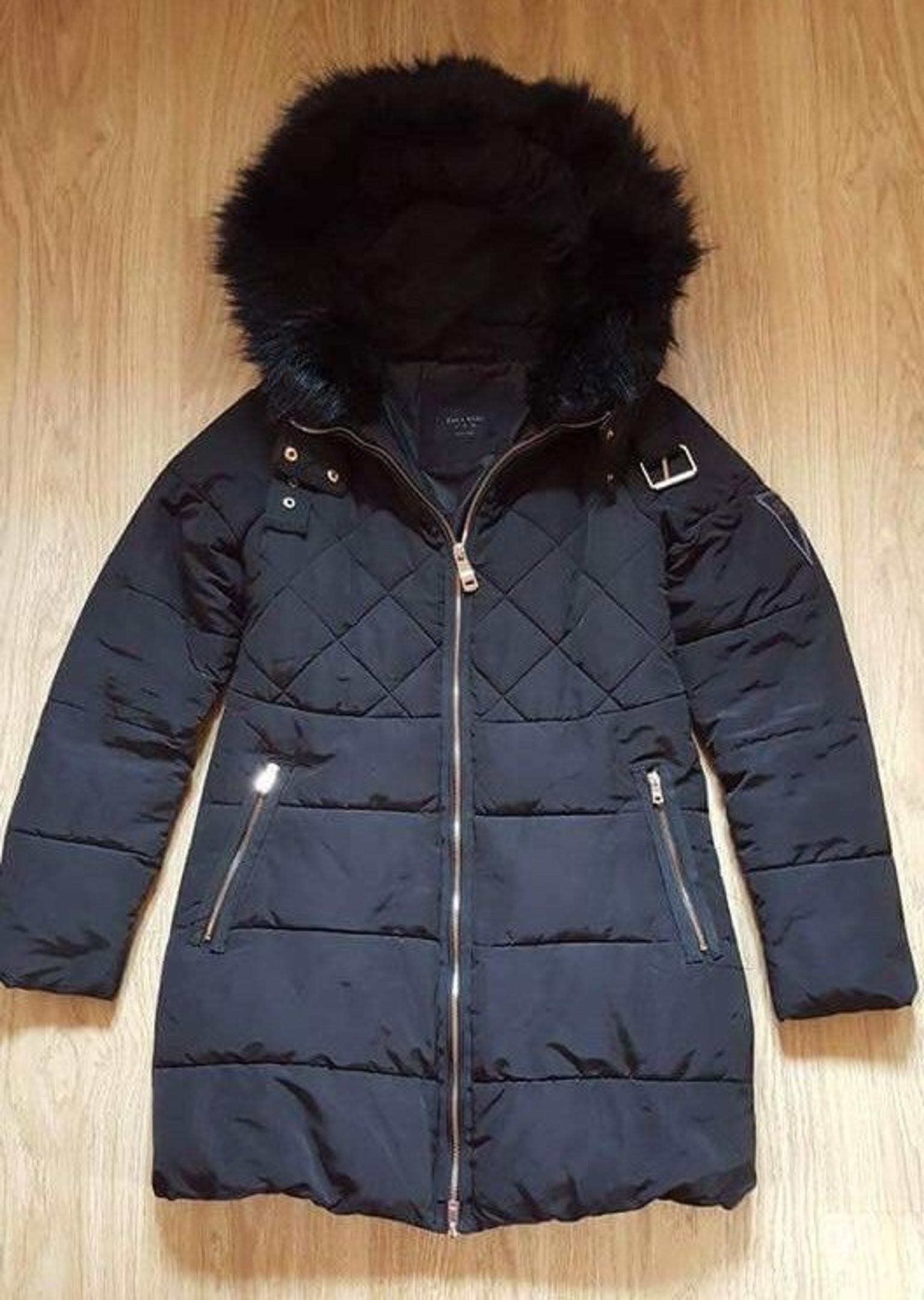 black jacket with fur hood zara