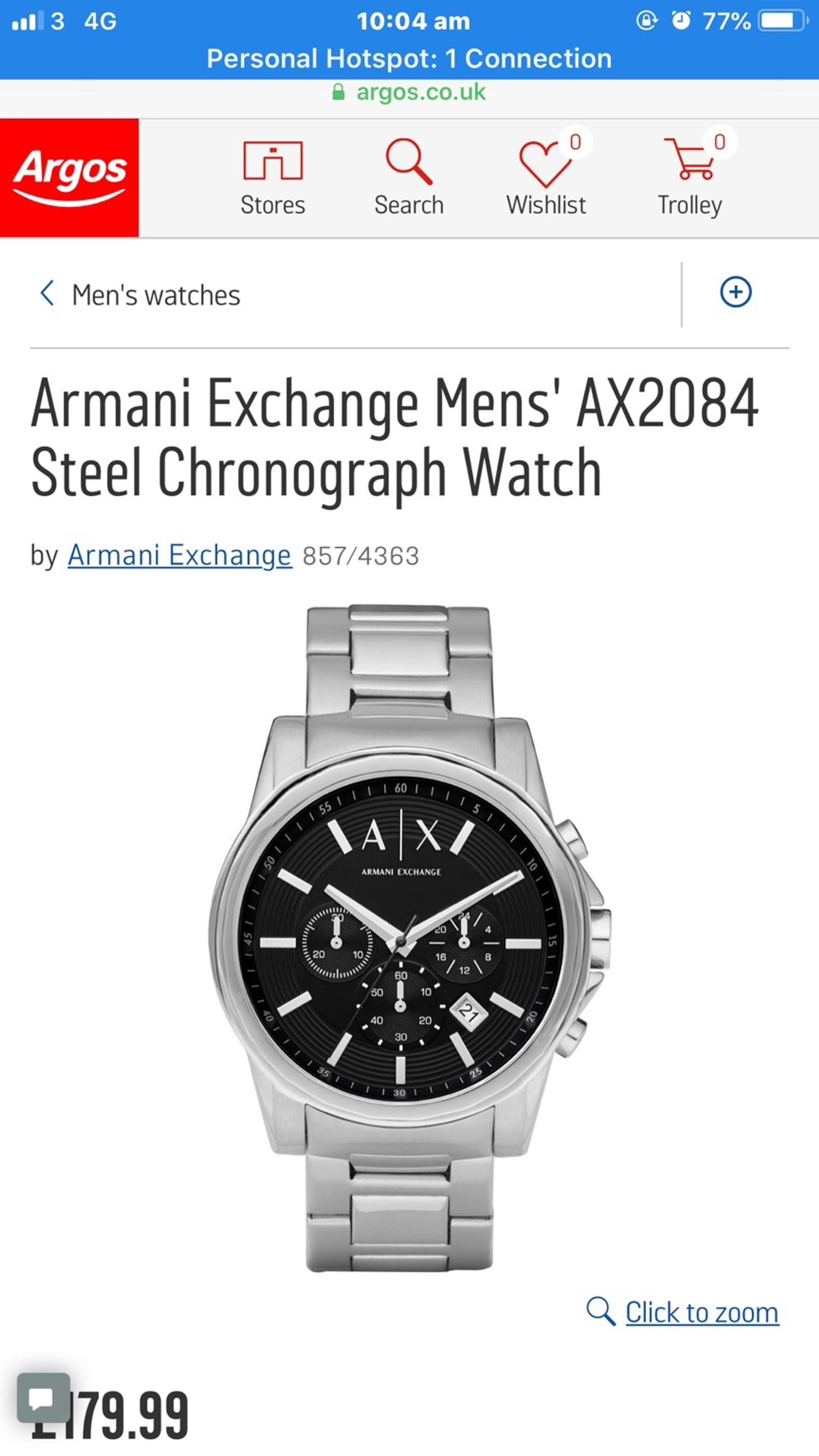 armani watches at argos
