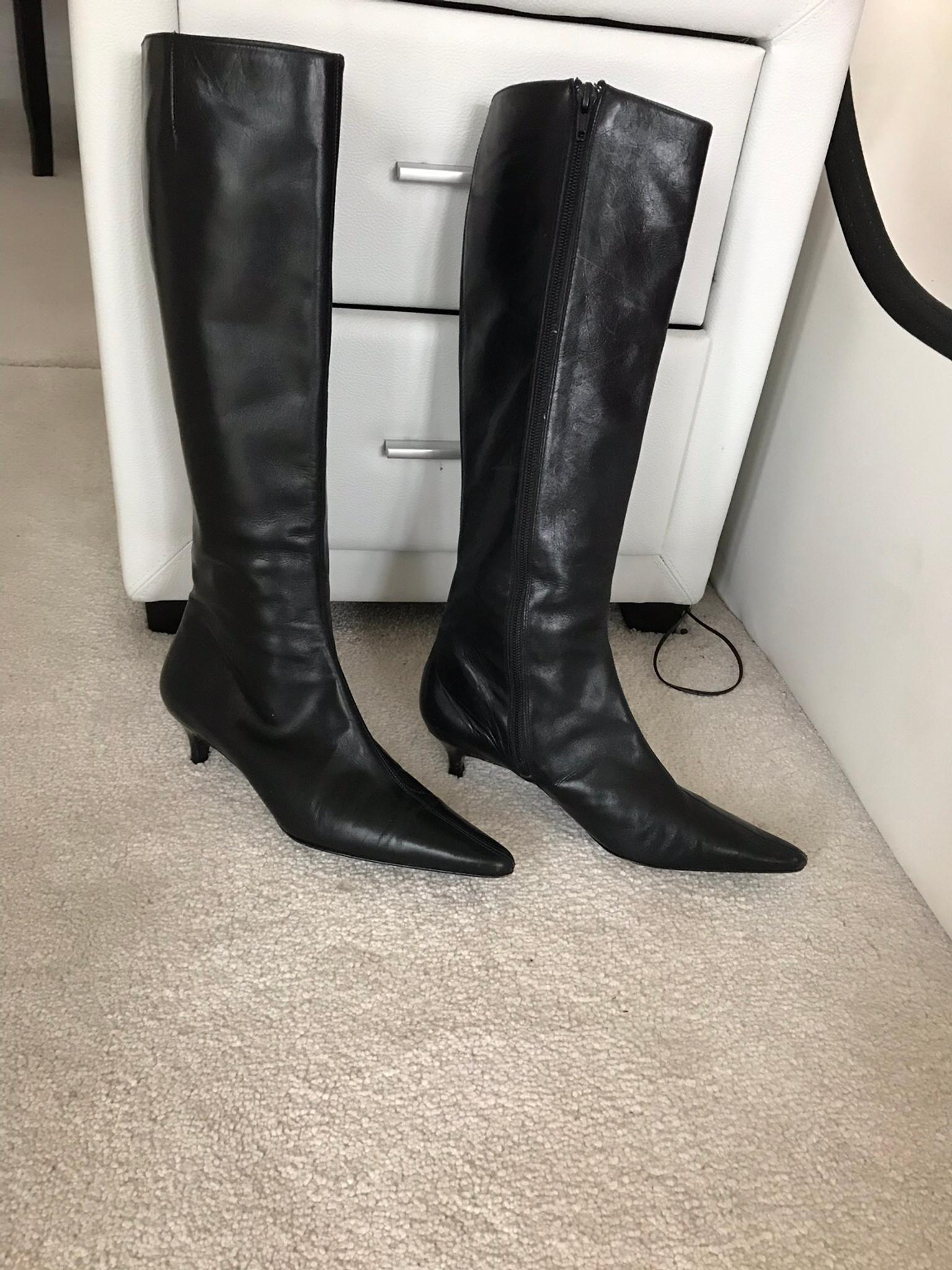kitten heel knee high leather boots