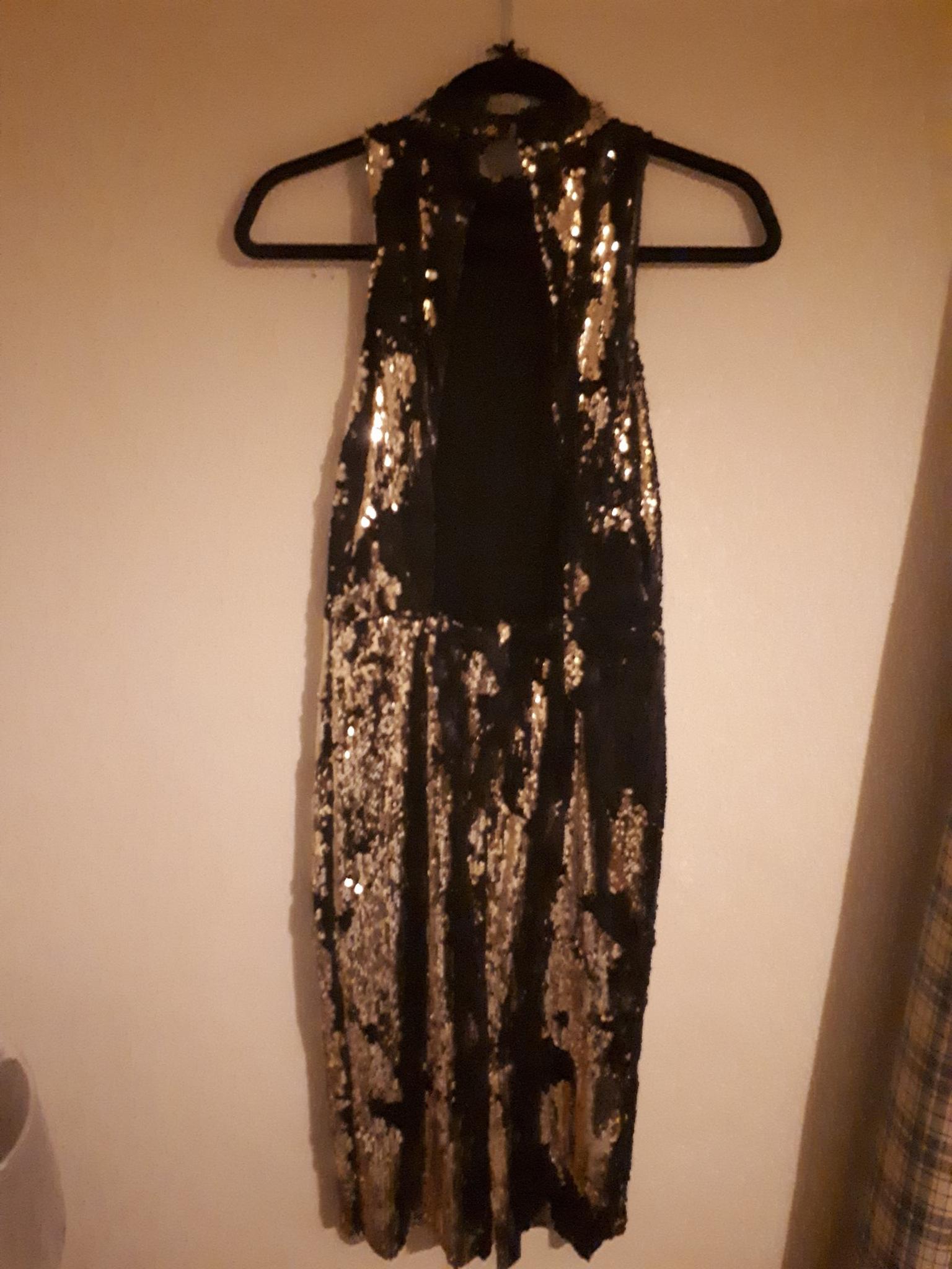 zara black and gold sequin dress