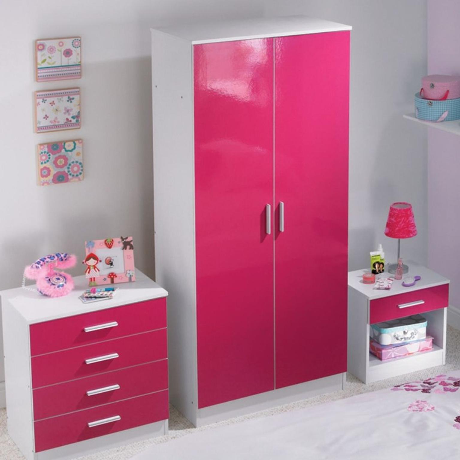 3 Piece Pink Bedroom Set 2 Door Wardrobe In M350bn Failsworth Fur