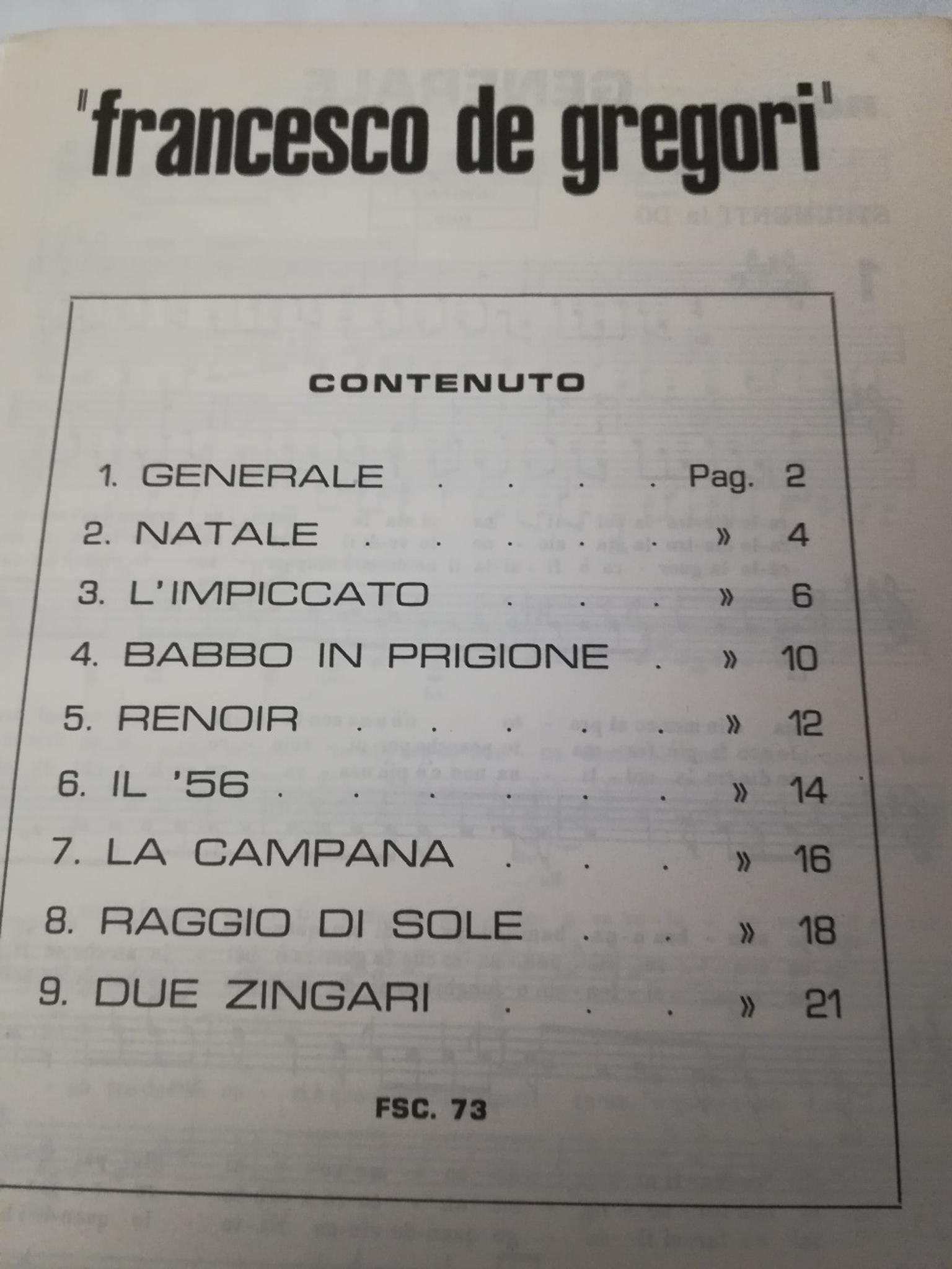 De Gregori Natale.Libretto Spartiti Francesco De Gregori In 70123 Bari For 3 00 For Sale Shpock