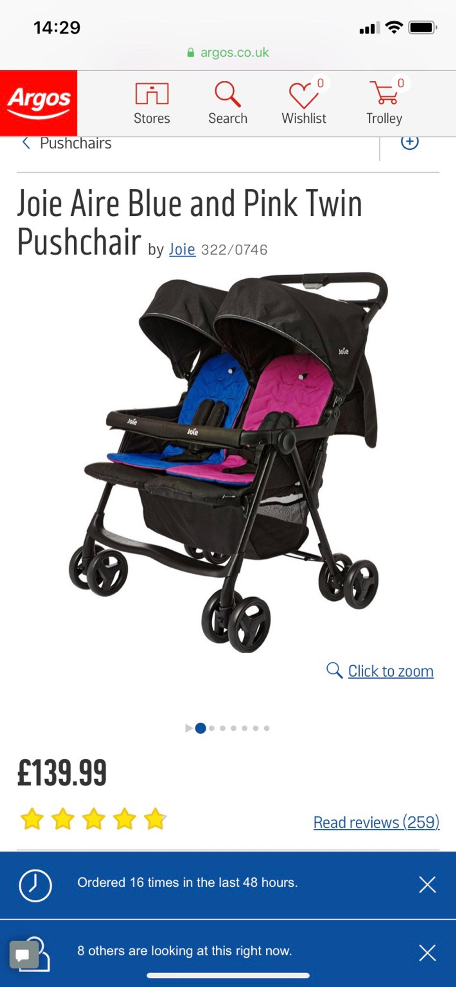 joie aire blue and pink twin pushchair