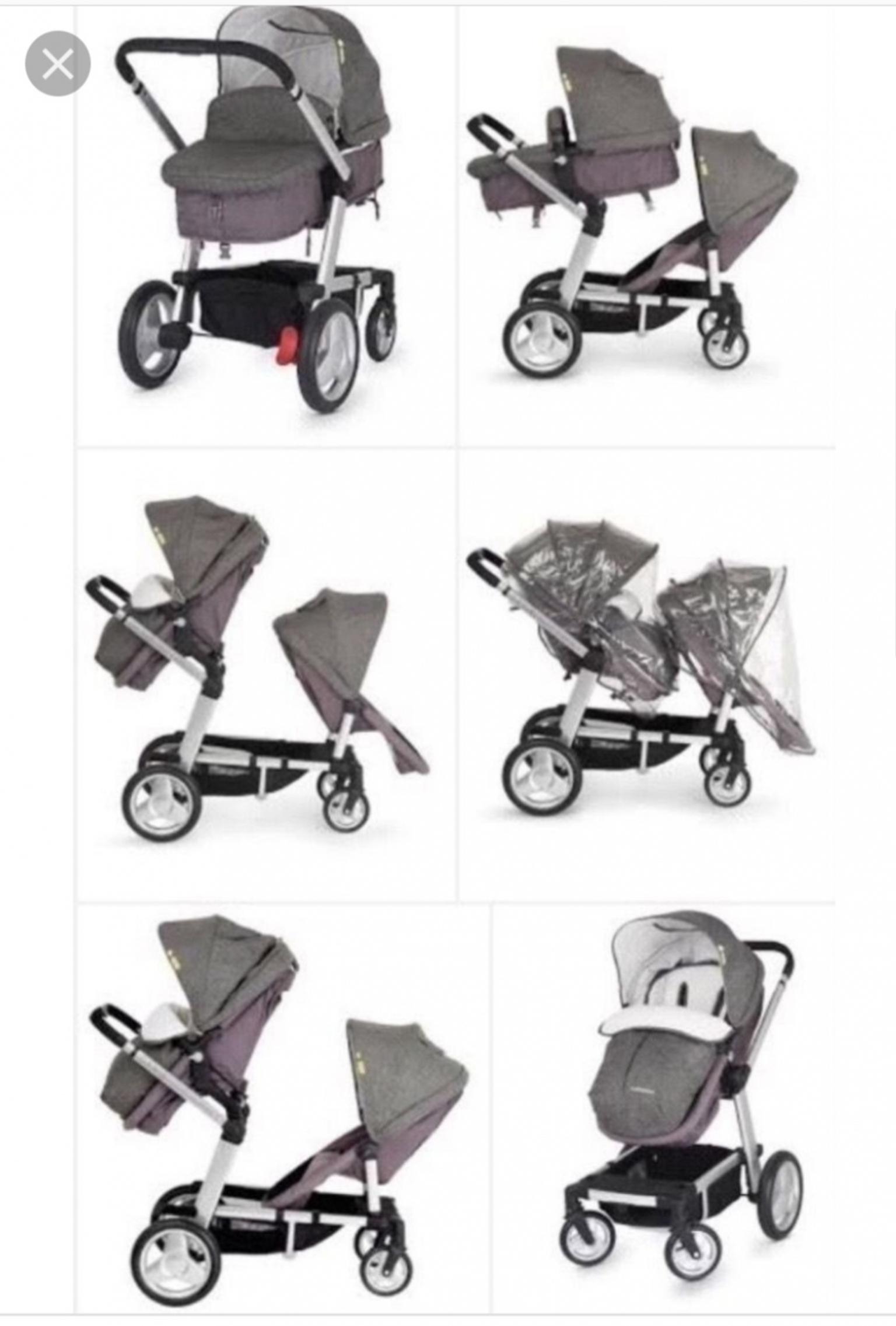 Grey mothercare genie double pushchair 