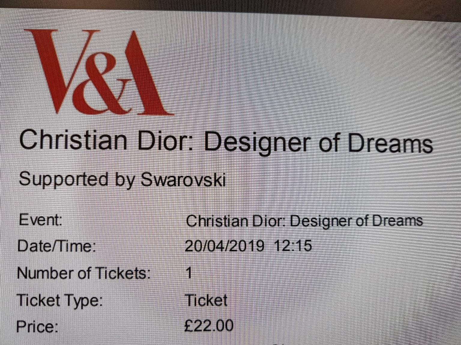 dior tickets v and a