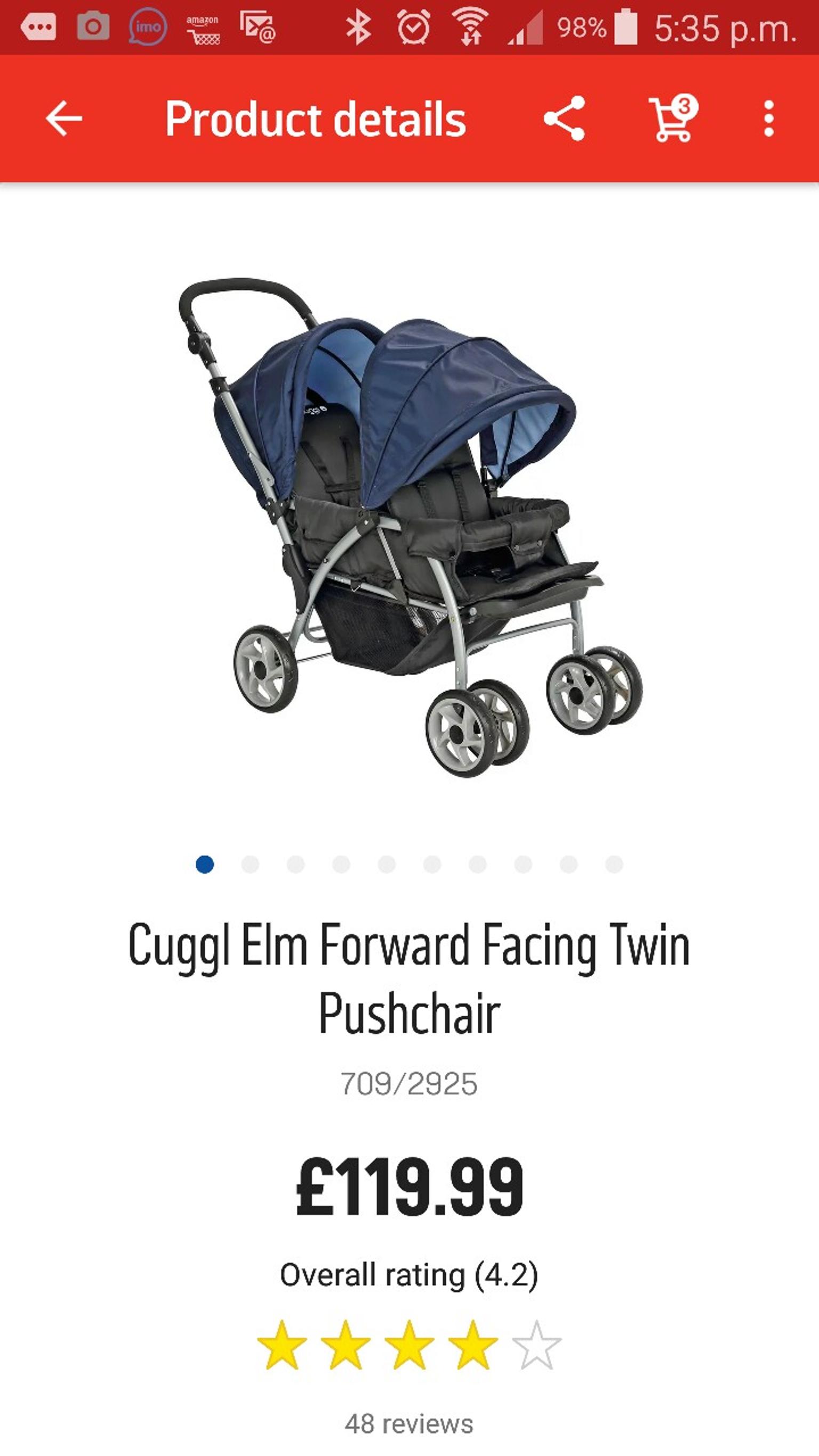 cuggl elm forward facing twin pushchair