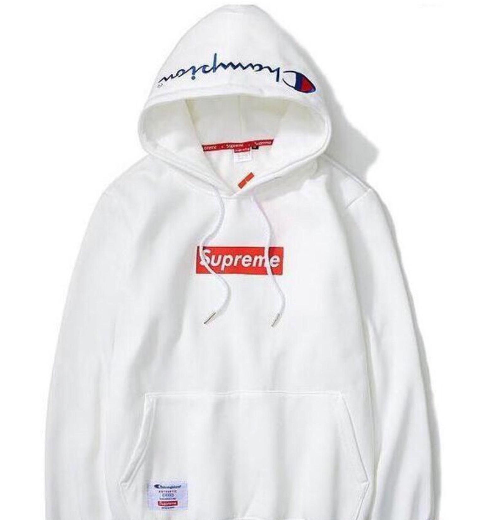 supreme x champion hoodie white