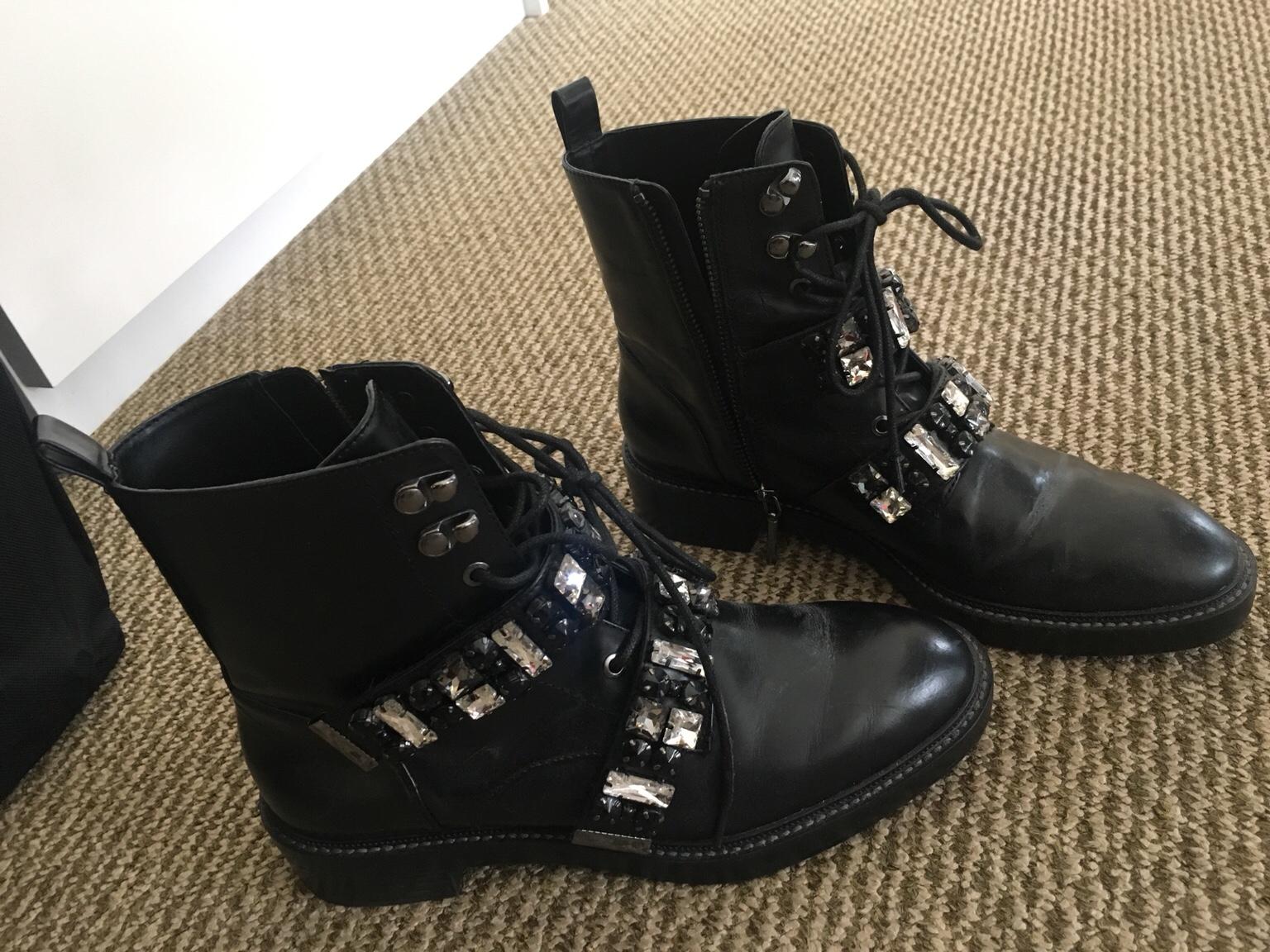 leather biker ankle boots with bejewelled straps