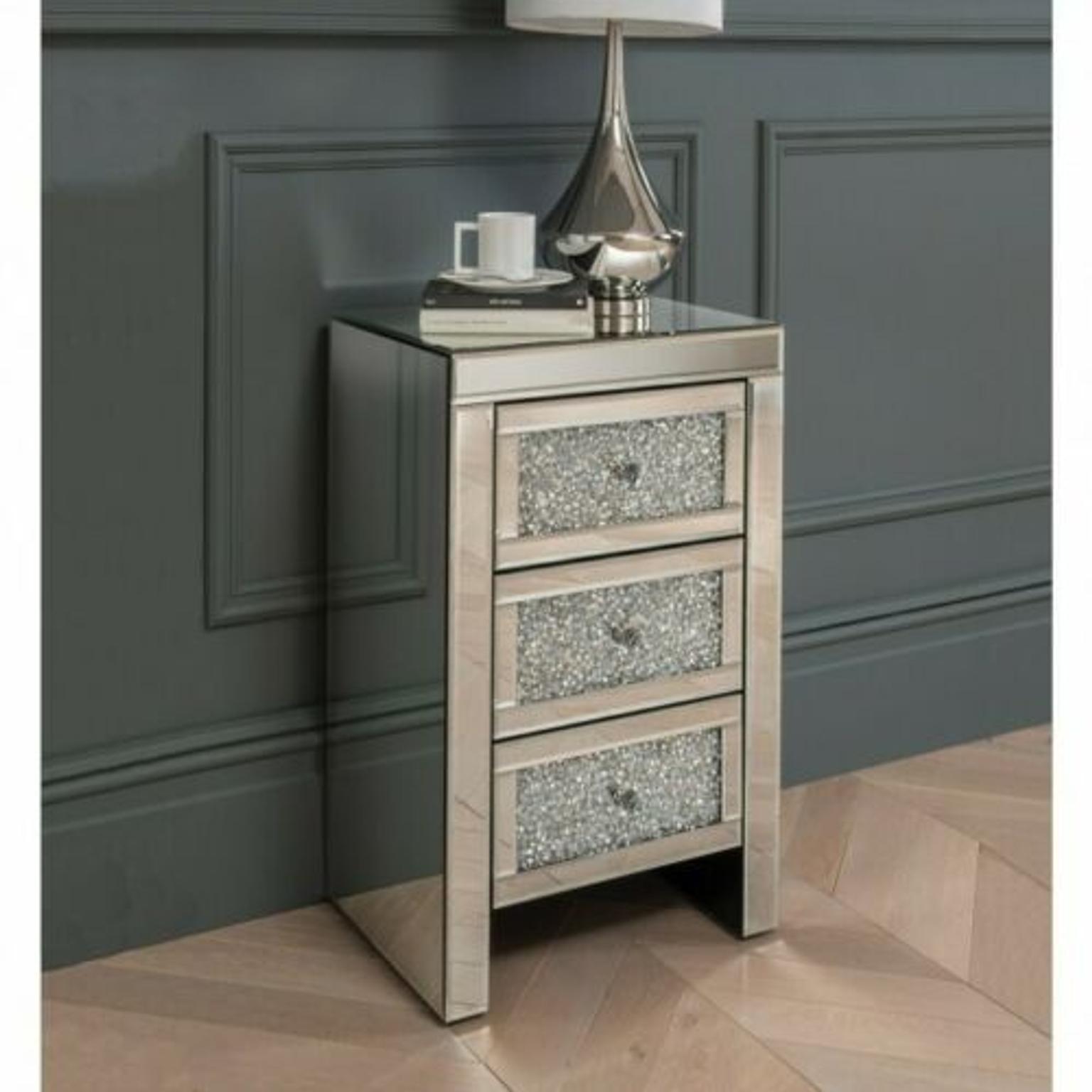 Mirrored Crystal Bedside Table 3 Drawers New