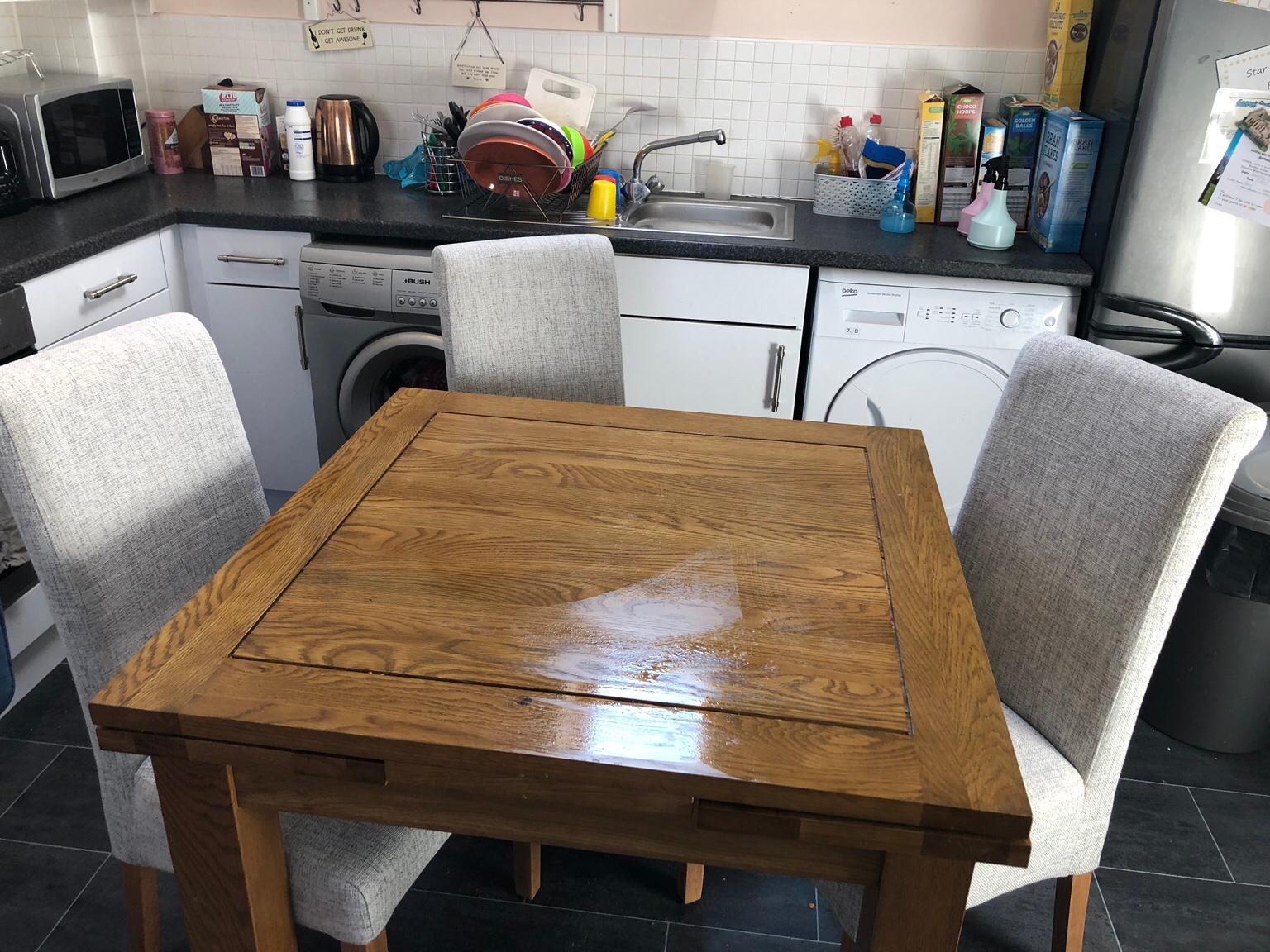 Oak Furniture Land Dining Table And Chairs In Burtonwood Fur 300