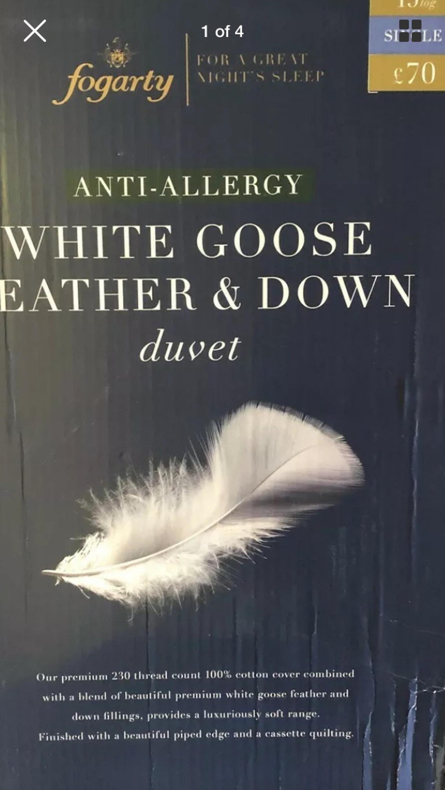 Goose Feather Down Fogarty Single Duvet Quilt In South