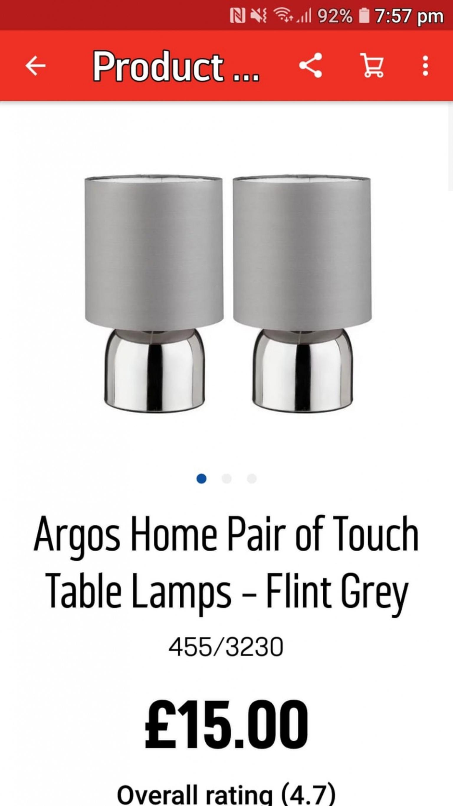 Touch Lamps In Fy1 Bispham For 2 00, Argos Home Pair Of Touch Table Lamps Flint Grey