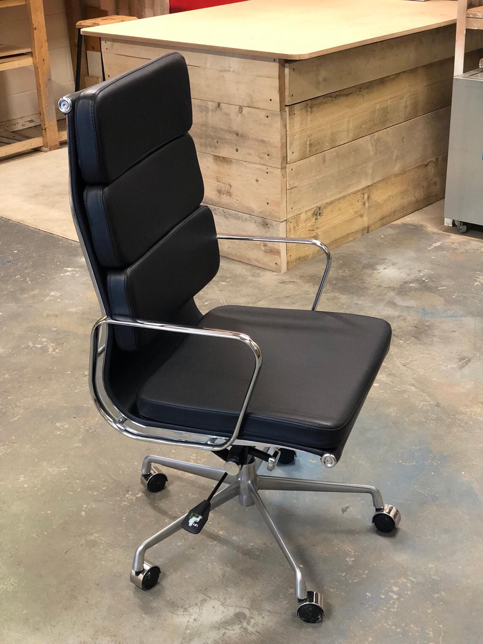 Eames Style Office Desk Chair Black Leather In Doncaster Fur 60