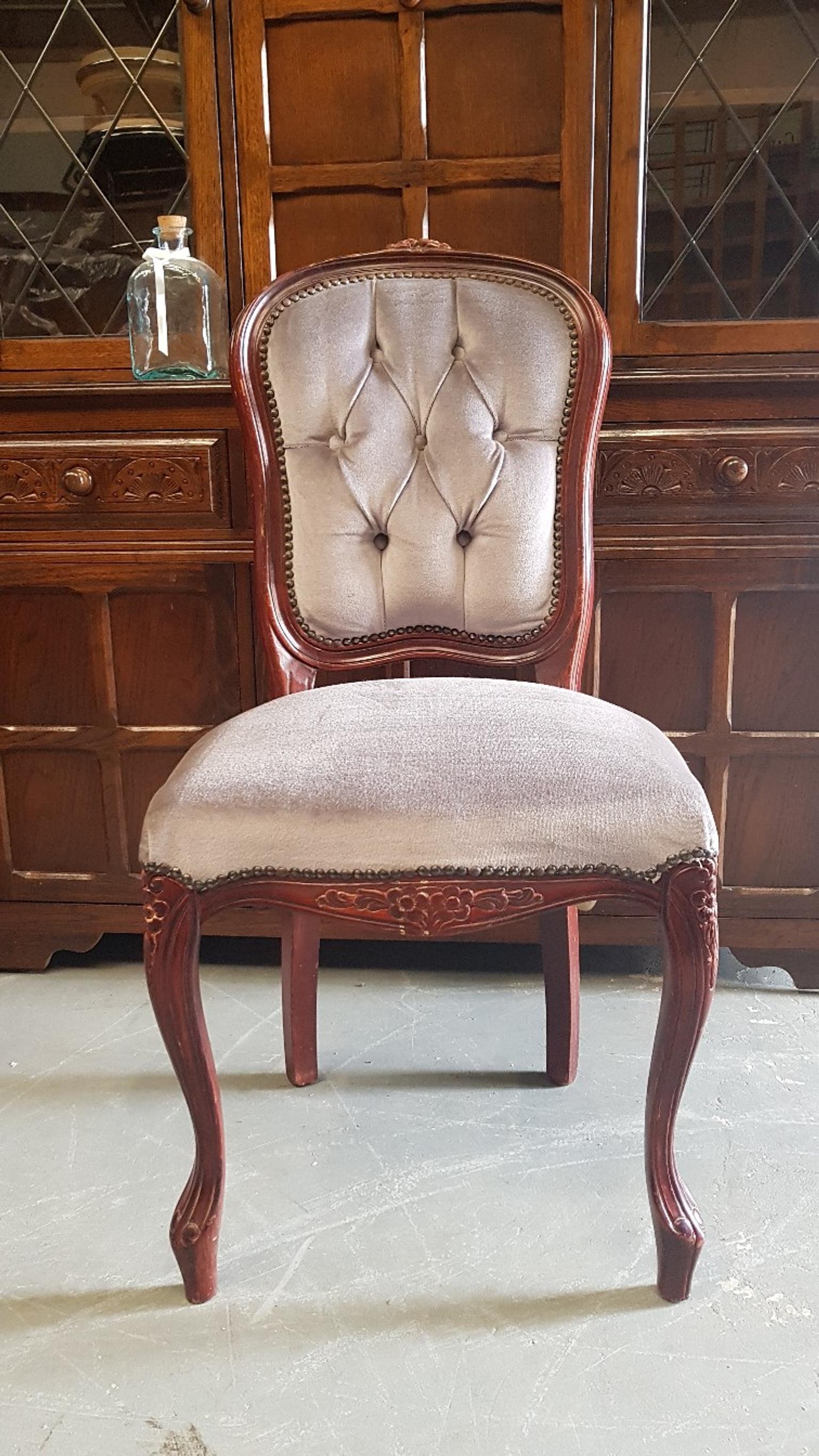 2 French Style Carved Chairs Grey Fabric In B77 Tamworth Fur 25