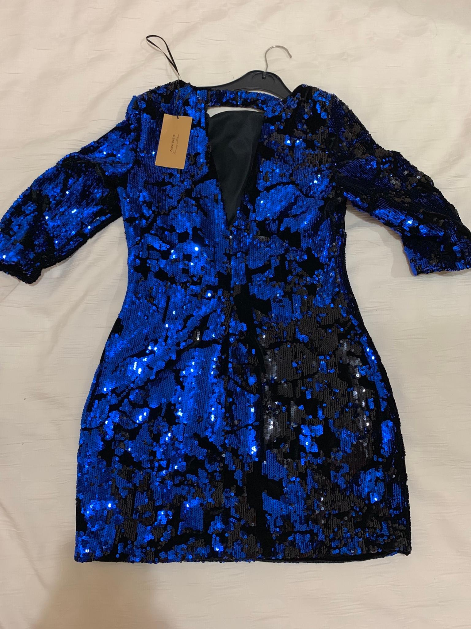 blue sequin dress zara